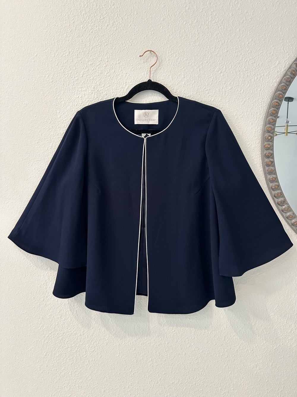 Jaques Vert Navy Cape Blazer with Ivory Piping